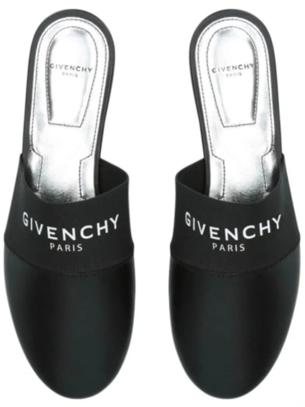 Authentic Women Givenchy Paris Bedford Black Leather Logo Flat Mules 36.5 US/6.5